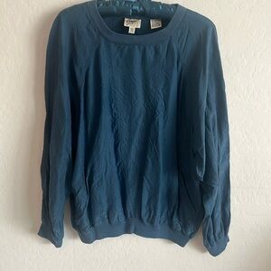 Vintage 1990s Blue Silk Shirt with Pockets and Cotton Trim. Size Medium.